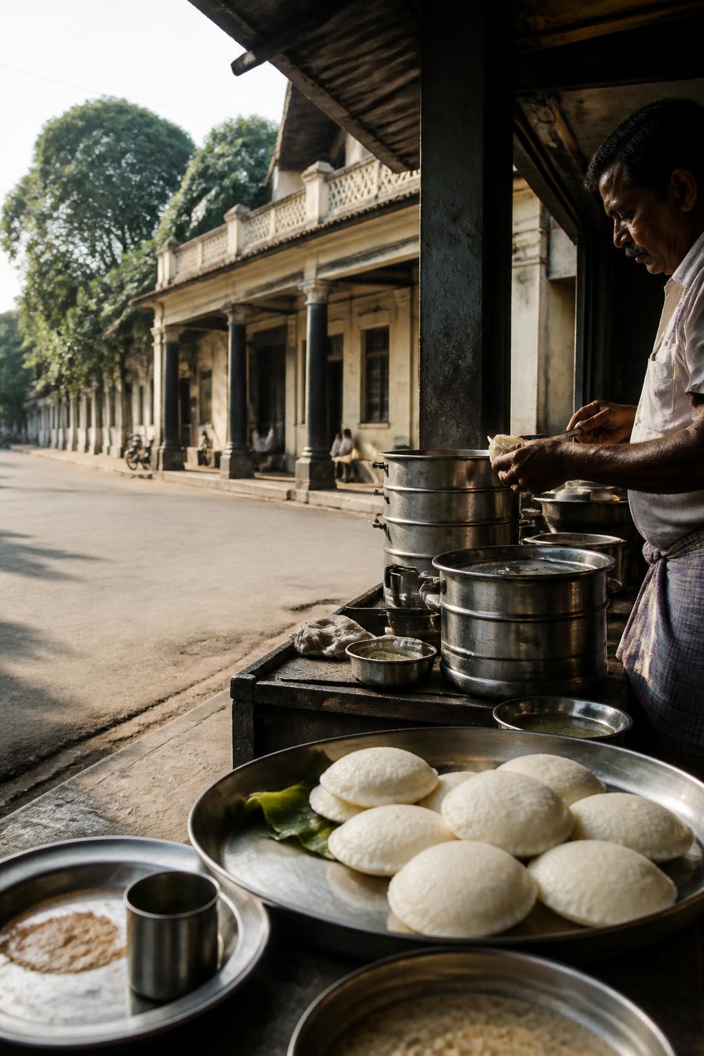 A period-inspired view of an early Bengaluru tiffin restaurant near Lalbagh.