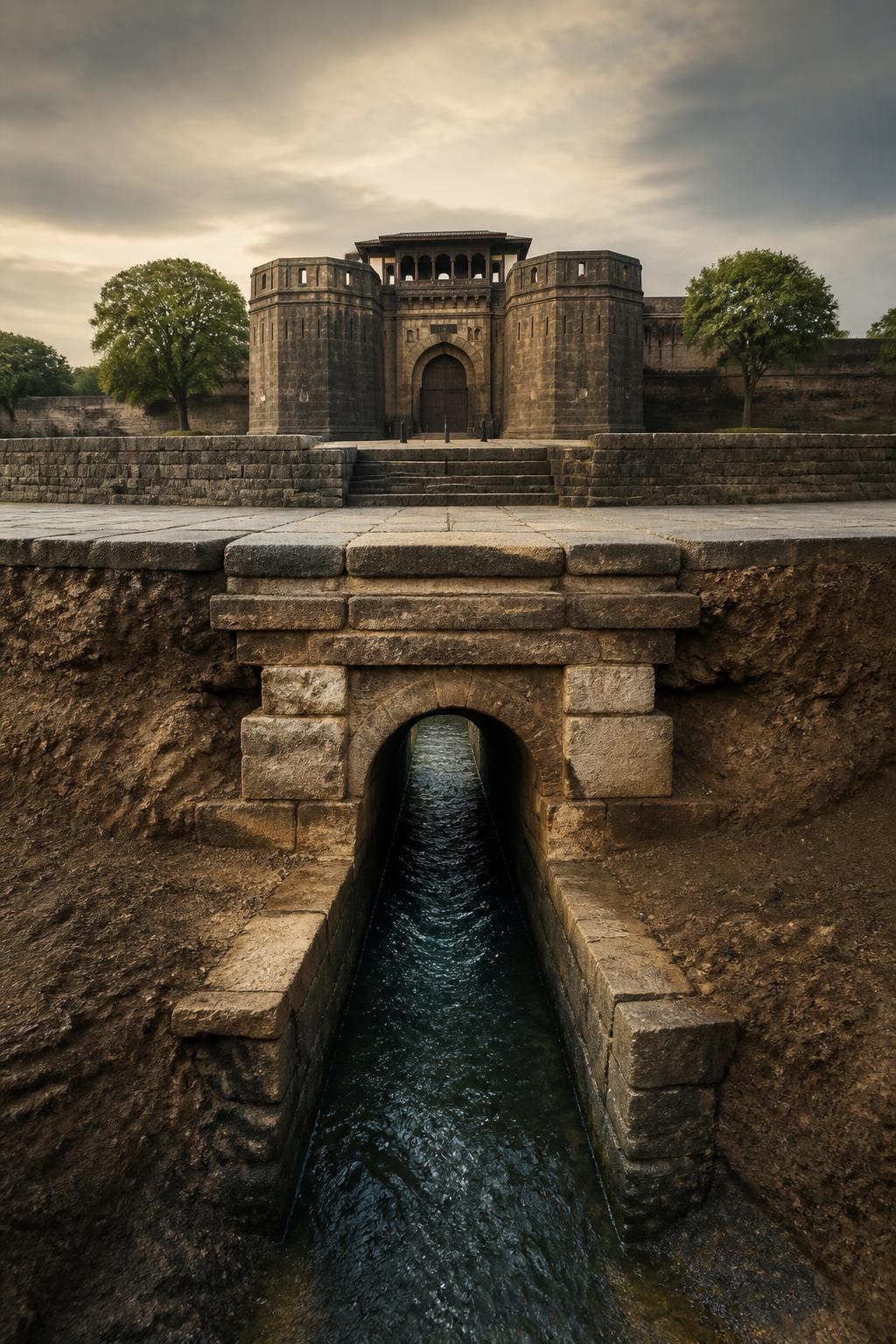 A terrain cutaway showing water flowing downhill from Katraj through Pune.