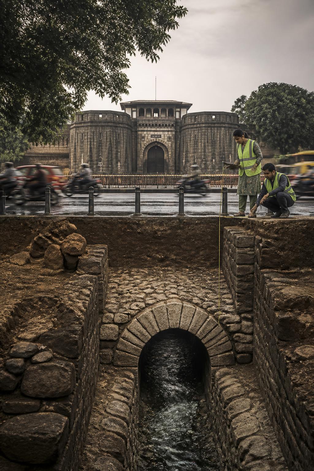 Pune’s modern streets layered over the route of its historic aqueduct.
