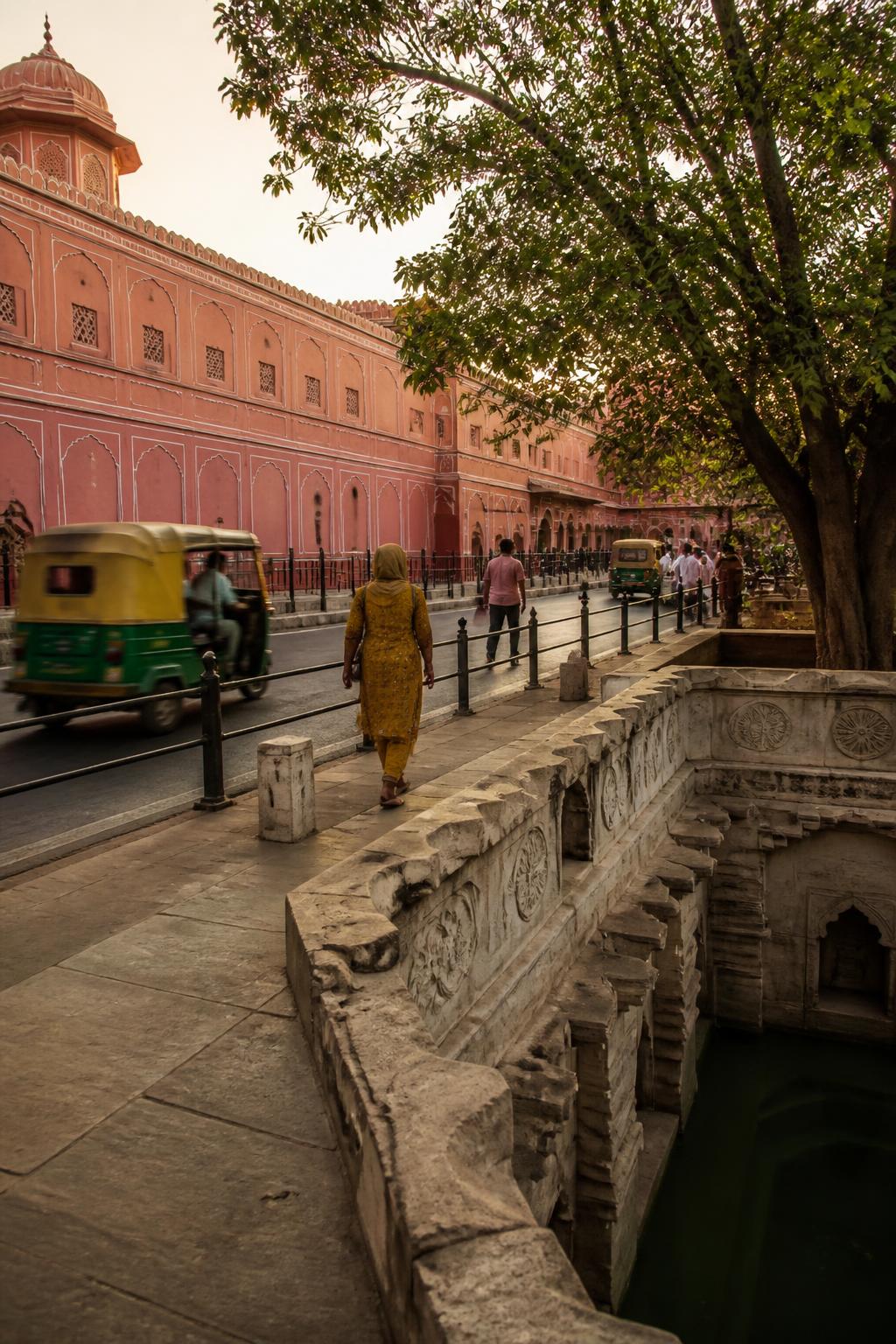 A restored historic water structure within Jaipur’s living city.
