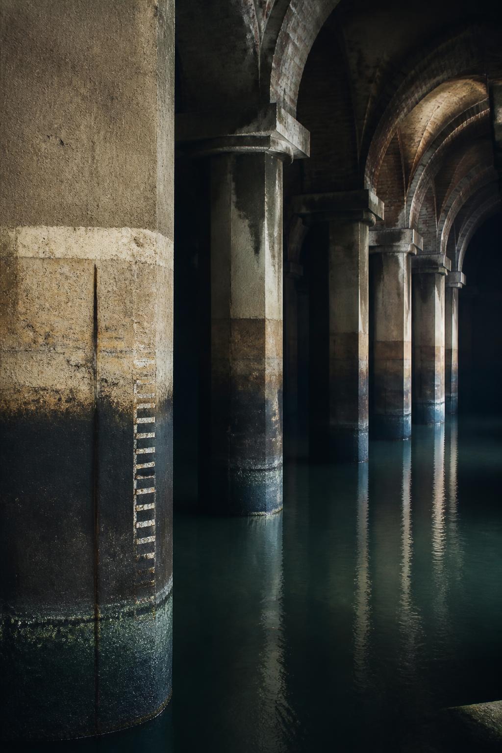 Interior-style view of reservoir chambers under Hanging Gardens.