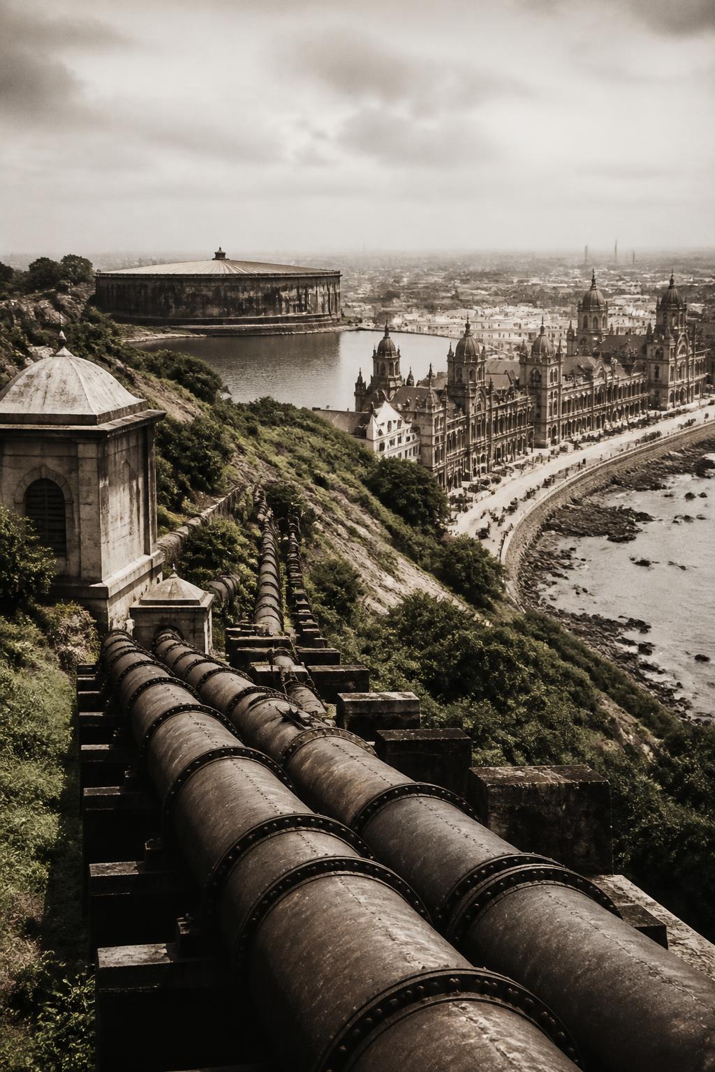 Vihar Lake and engineered water infrastructure represent Mumbai’s shift to piped supply.