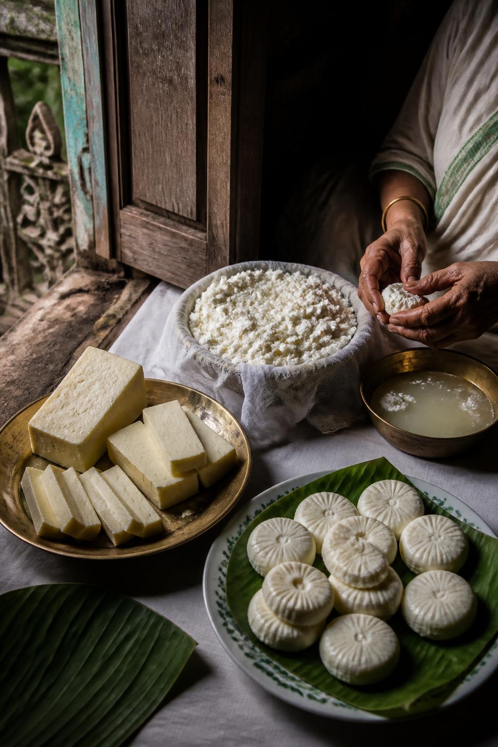 Bandel cheese alongside chhana and Bengali sandesh.