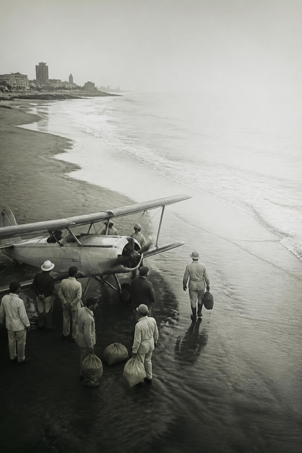 A Puss Moth-type aircraft arriving with mail at Juhu in 1932.