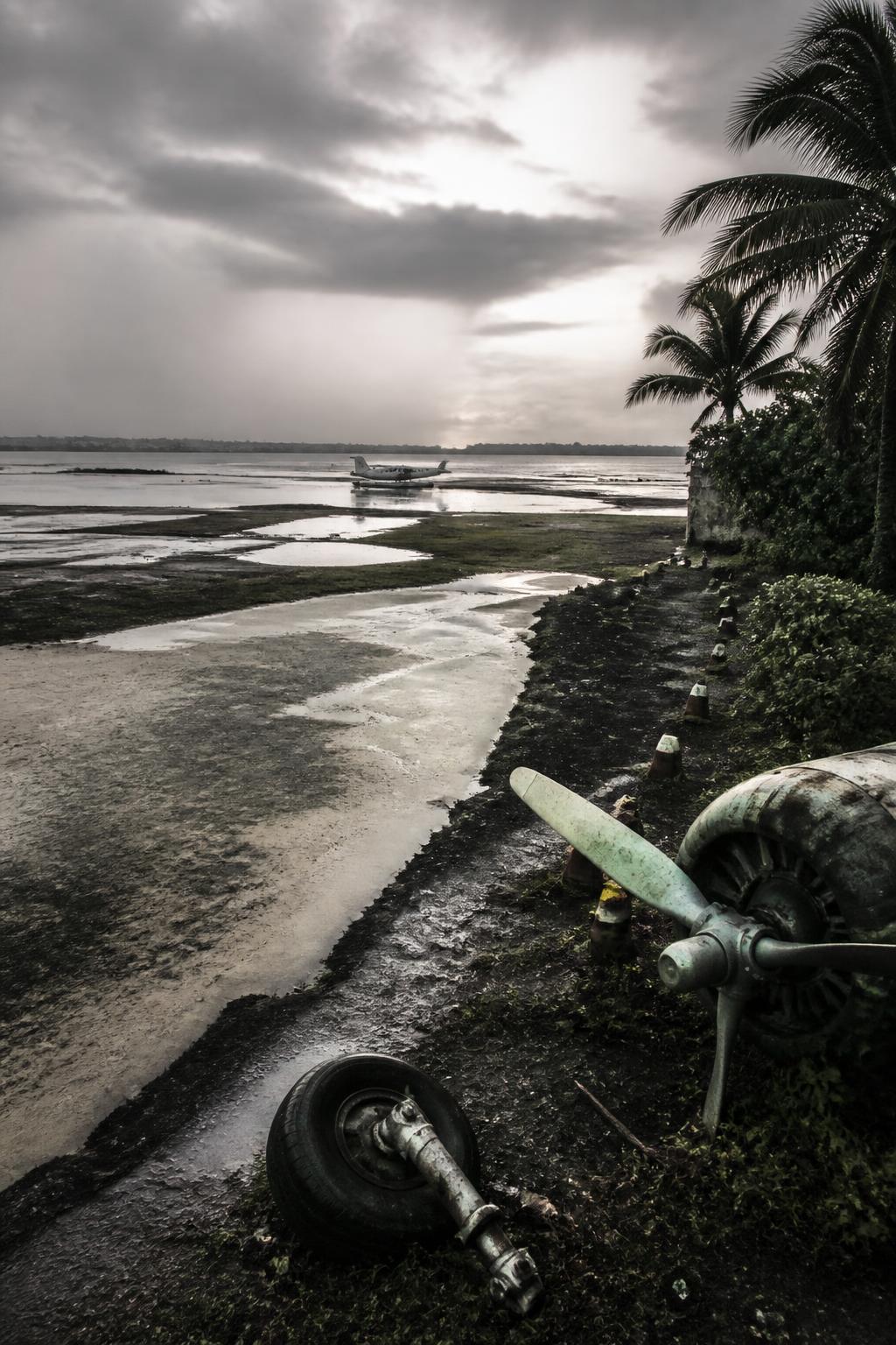 Monsoon water covering the primitive coastal airfield at Juhu.