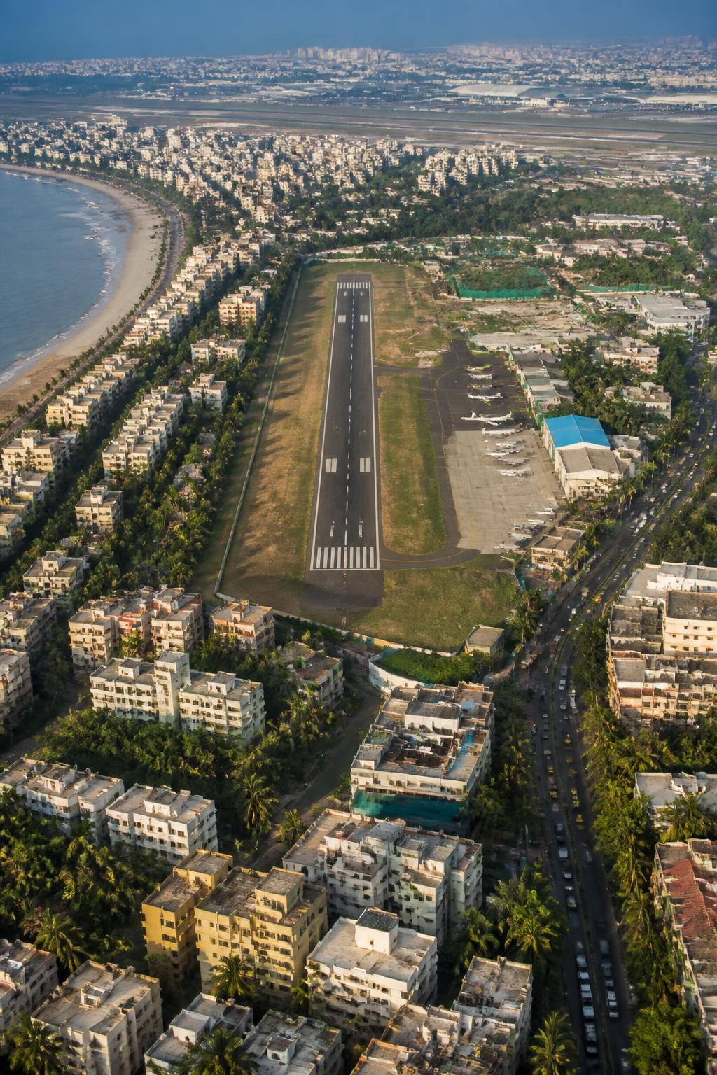 Juhu’s compact runway continuing to operate amid dense Mumbai development.