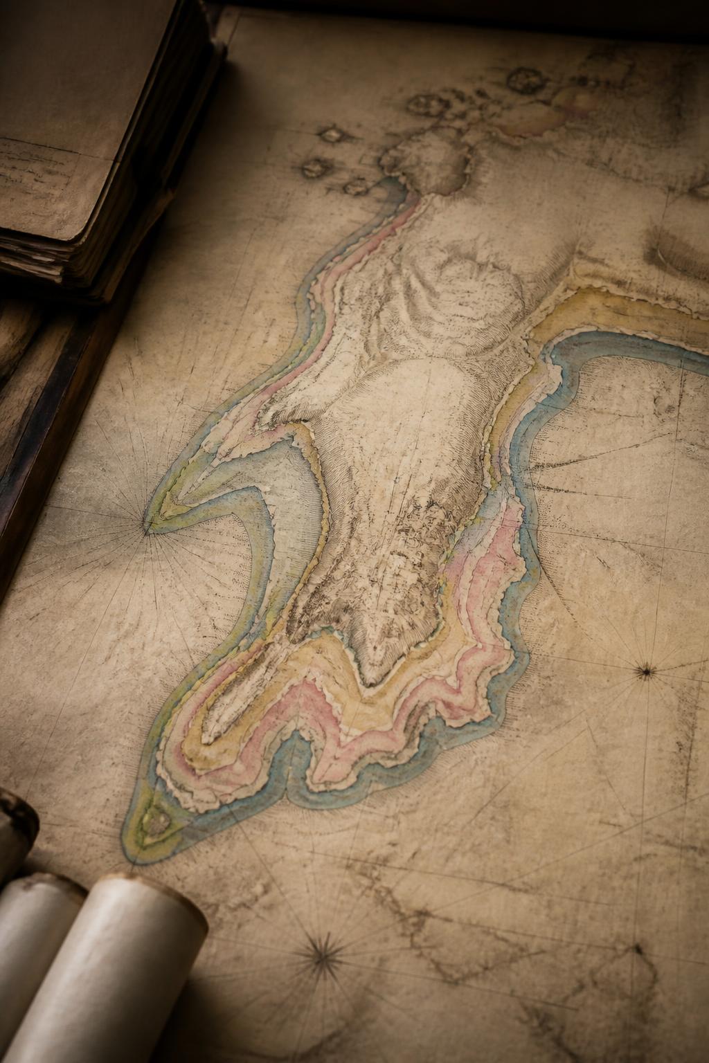 A historical map showing Mumbai’s shoreline expanding over time.