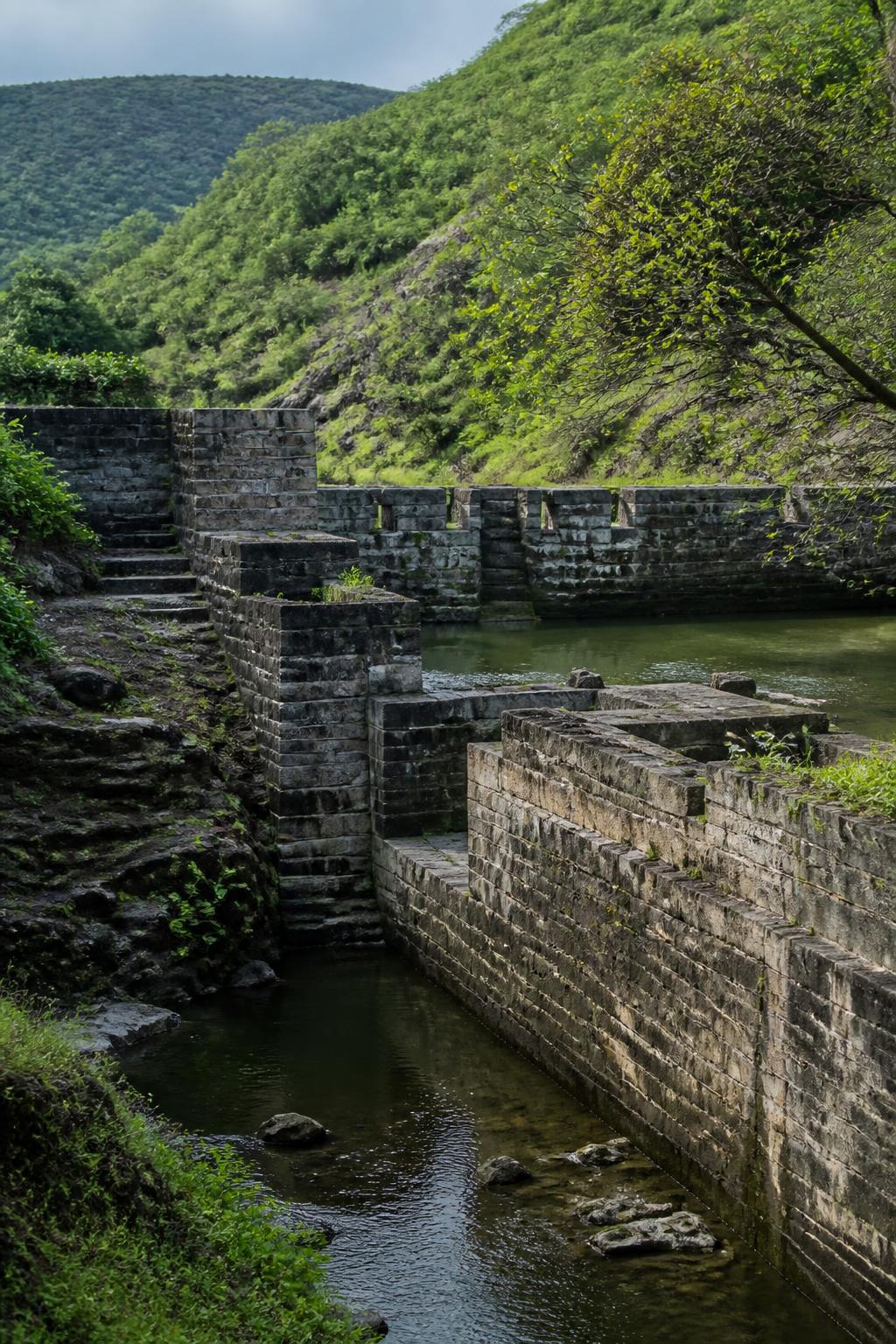 Stone masonry water structures at Katraj, Pune.