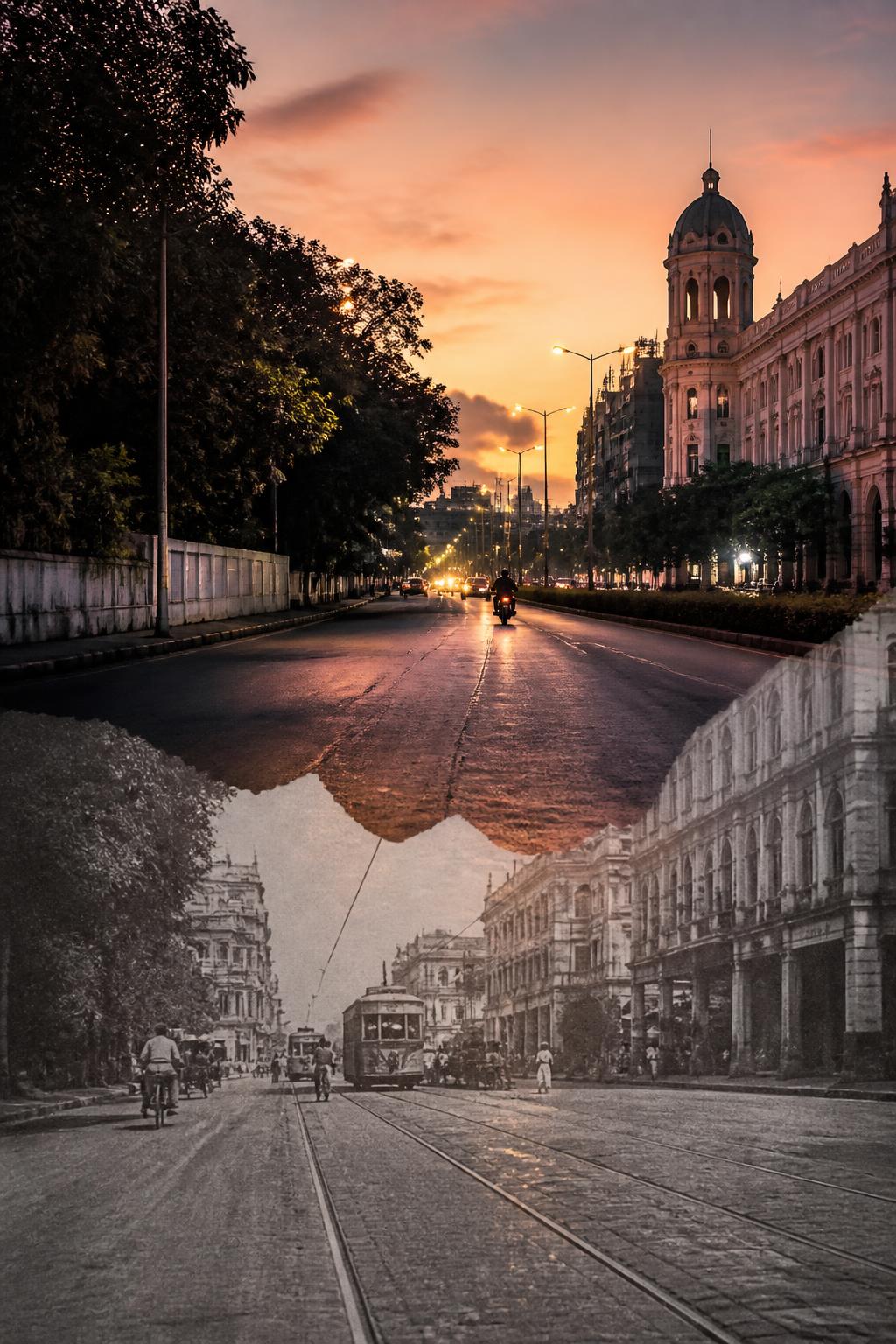 A quiet Chennai street evoking the vanished tram network.
